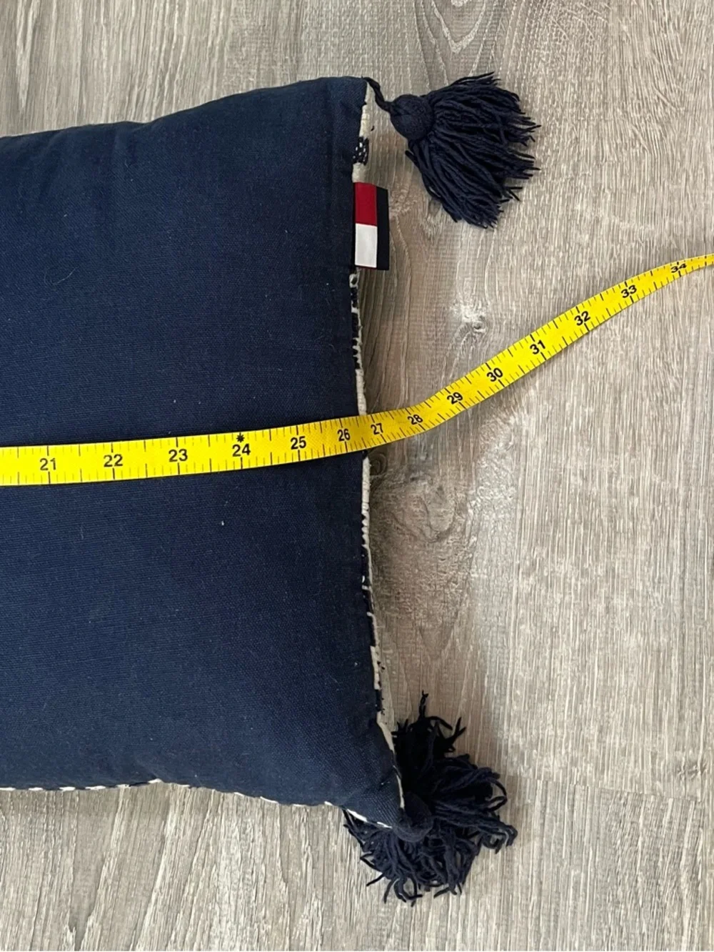 Tommy Hilfiger 27X14 Navy Blue White Feather Down Lumbar Bedroom Throw Pillow